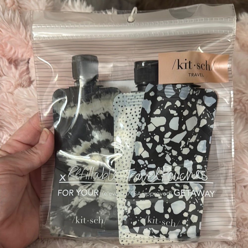 Kitsch Refillable Travel Pouches - Black and White